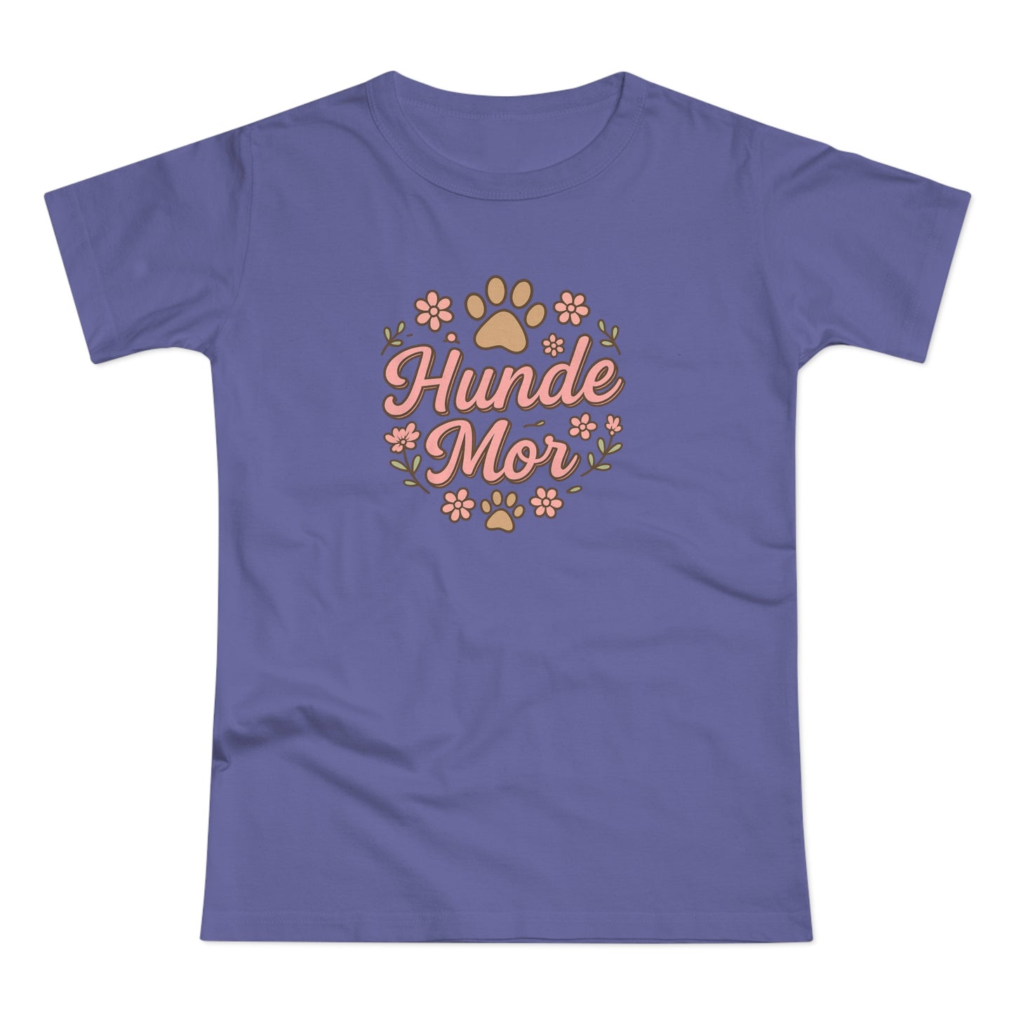 Hunde Mor T-shirt – Sødt design med poteaftryk og blomster