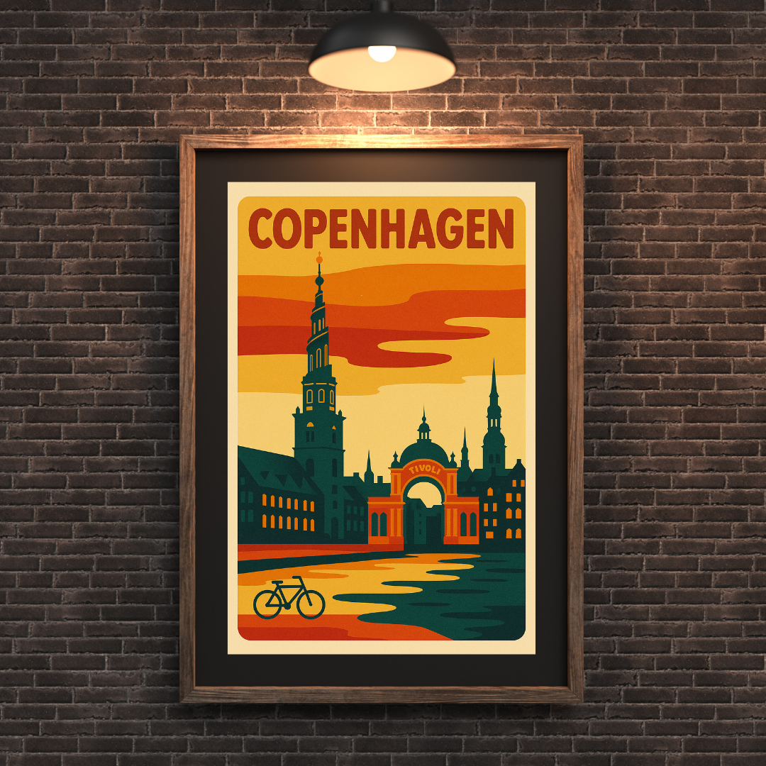 København Vintage Plakat, Rejsekunst, Vægdekoration, Boligindretning, Gave til Rejsende, Skandinavisk Design