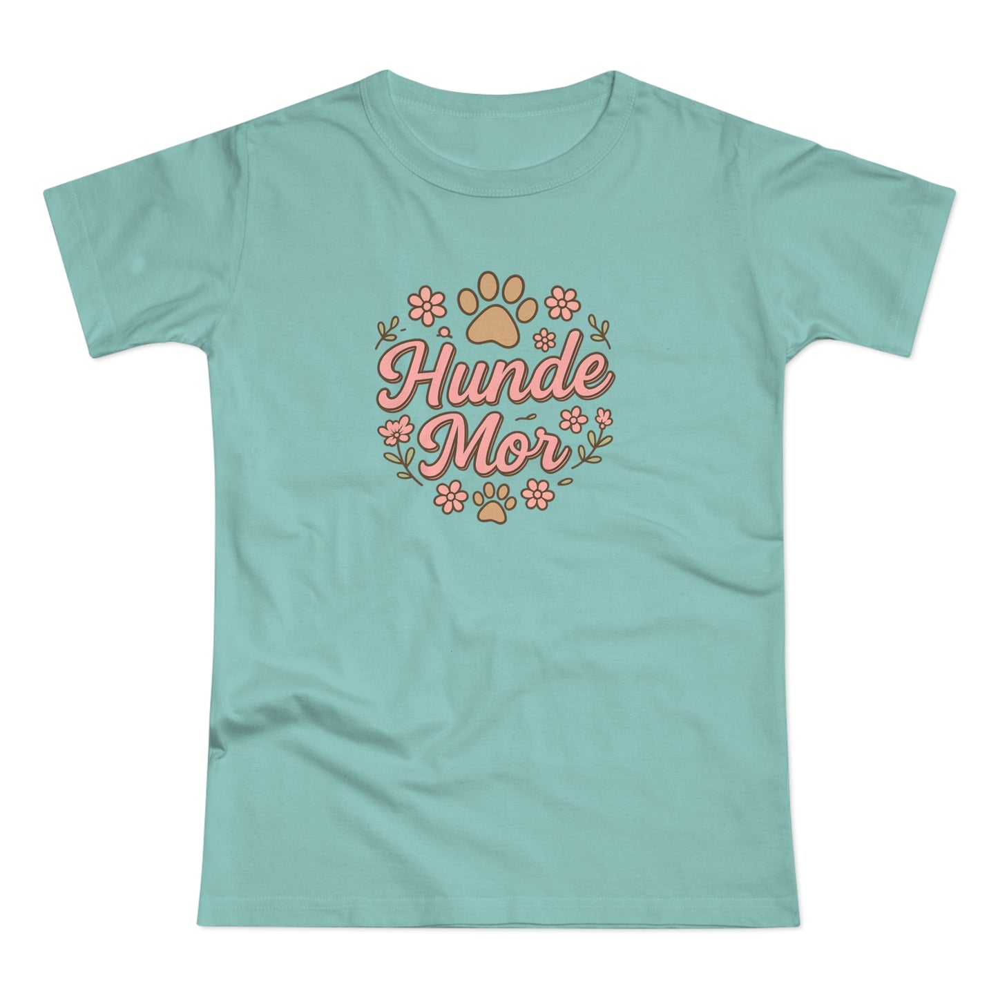 Hunde Mor T-shirt – Sødt design med poteaftryk og blomster