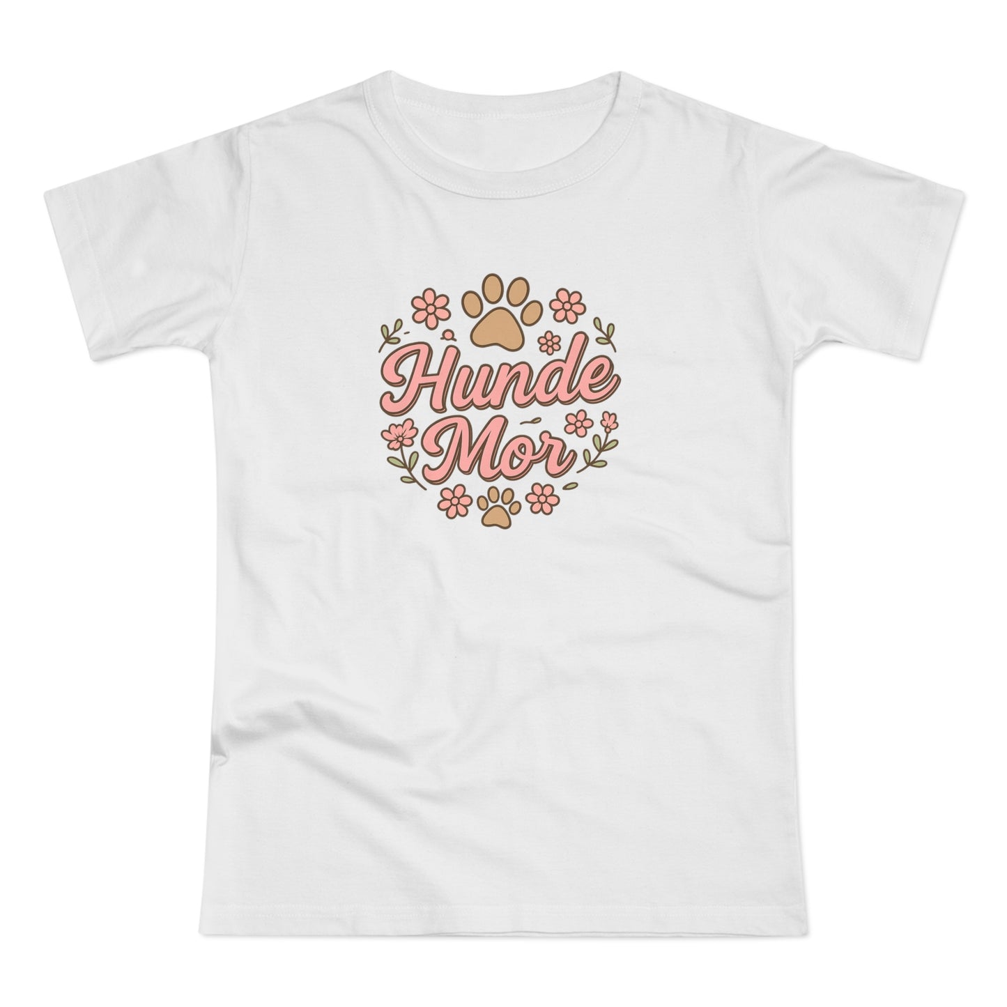 Hunde Mor T-shirt – Sødt design med poteaftryk og blomster