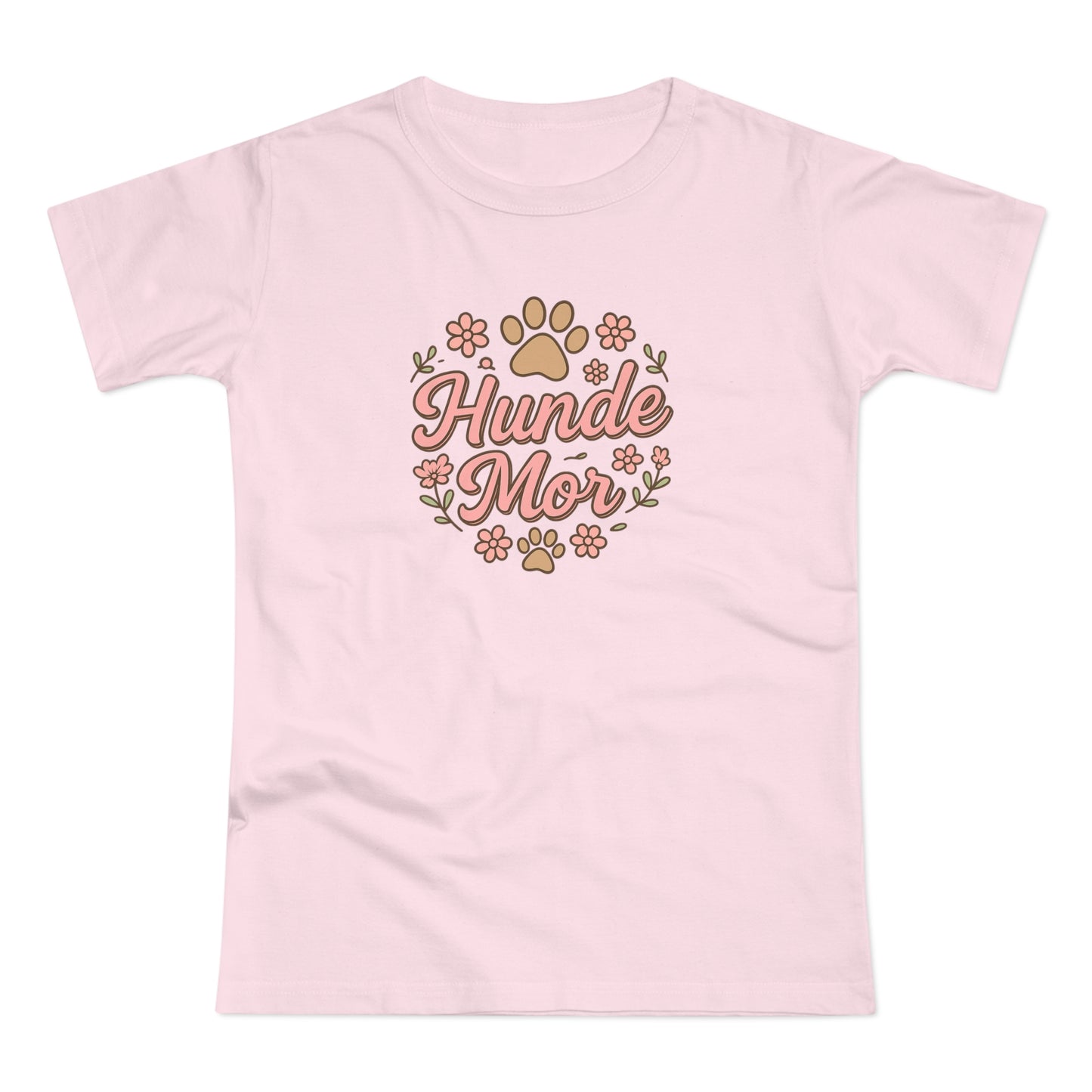Hunde Mor T-shirt – Sødt design med poteaftryk og blomster