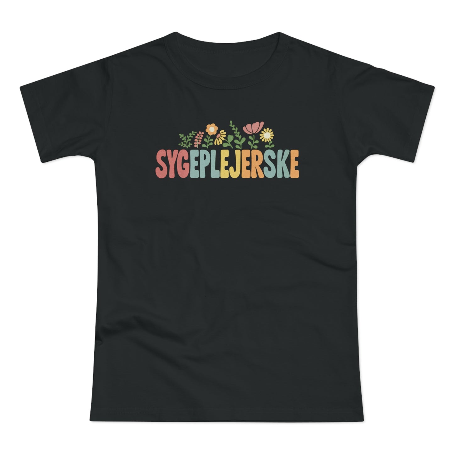 Sygeplejerske T-shirt – Retro Blomstermotiv Regnbue Design til Sygeplejersker