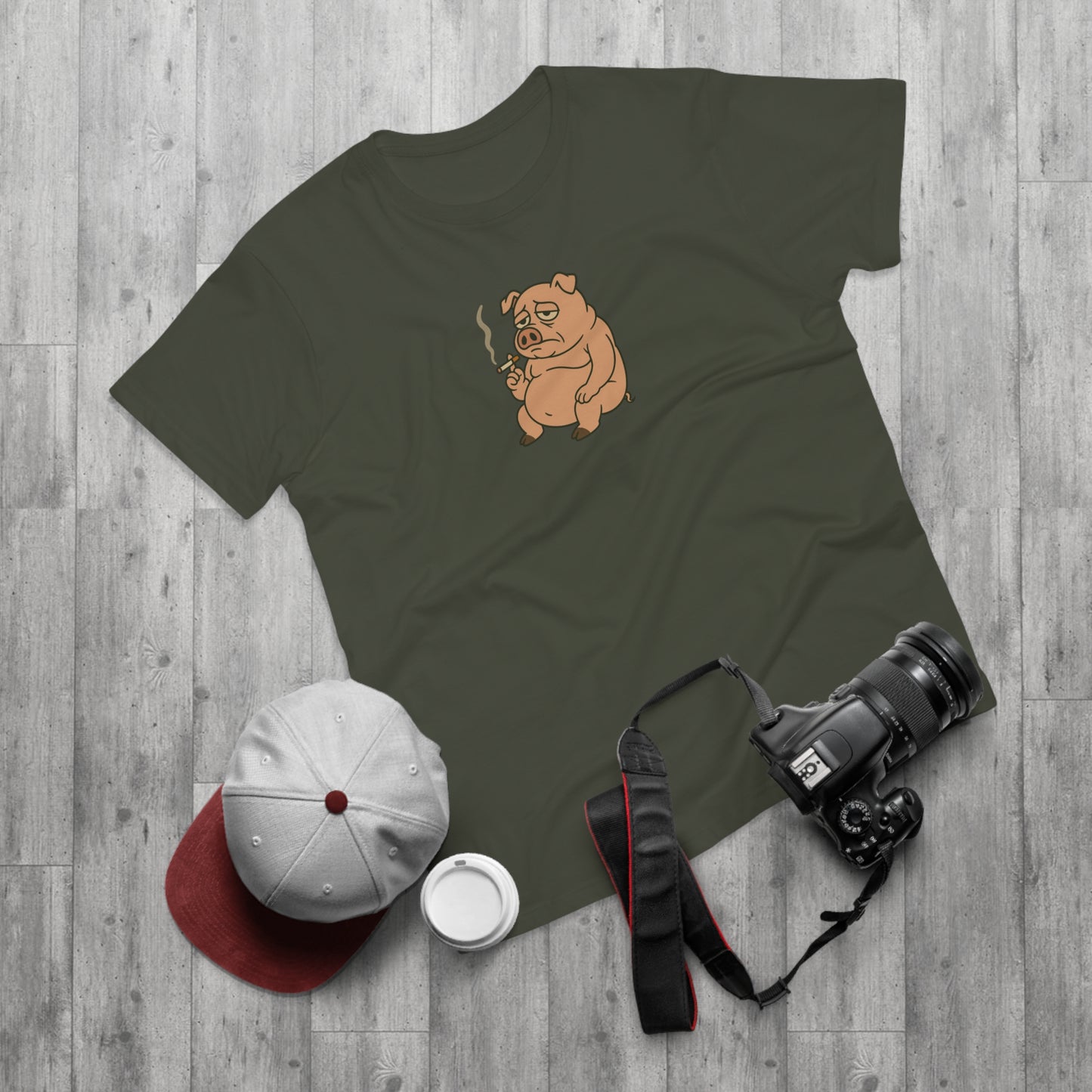 ,,Depressed pig'' t-shirt - deprimeret gris med cigaret | sjov t-shirt | gave