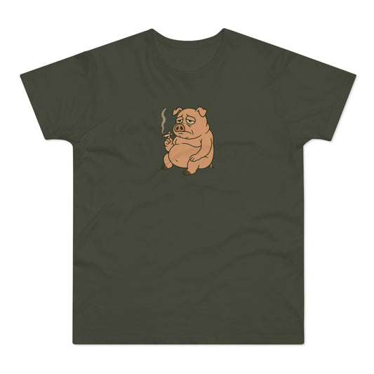 ,,Depressed pig'' t-shirt - deprimeret gris med cigaret | sjov t-shirt | gave