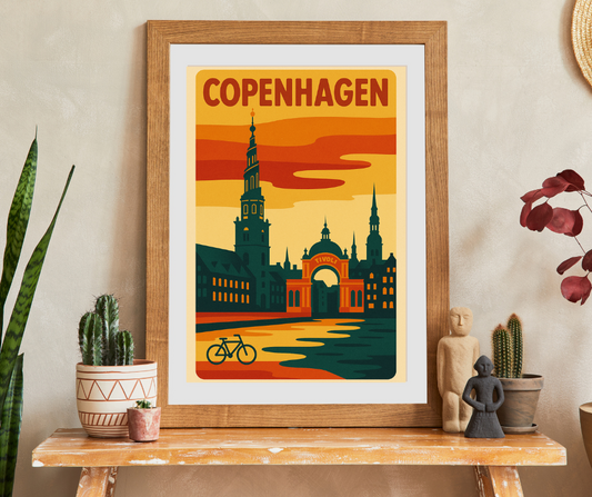 København Vintage Plakat, Rejsekunst, Vægdekoration, Boligindretning, Gave til Rejsende, Skandinavisk Design