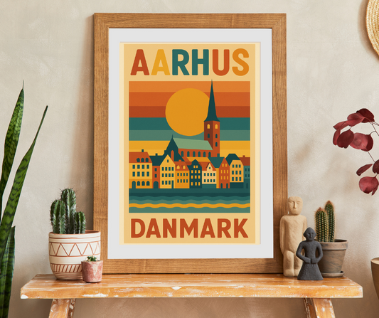 Aarhus Danmark Vintage Plakat, Retro Vægkunst, Rejse Dekoration, Skandinavisk Boligindretning, Gave til Rejsende, Europæisk Bykunst