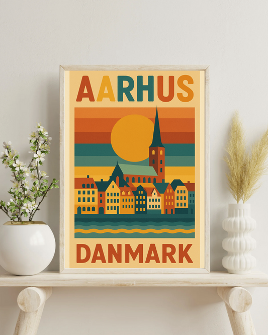 Aarhus Danmark Vintage Plakat, Retro Vægkunst, Rejse Dekoration, Skandinavisk Boligindretning, Gave til Rejsende, Europæisk Bykunst