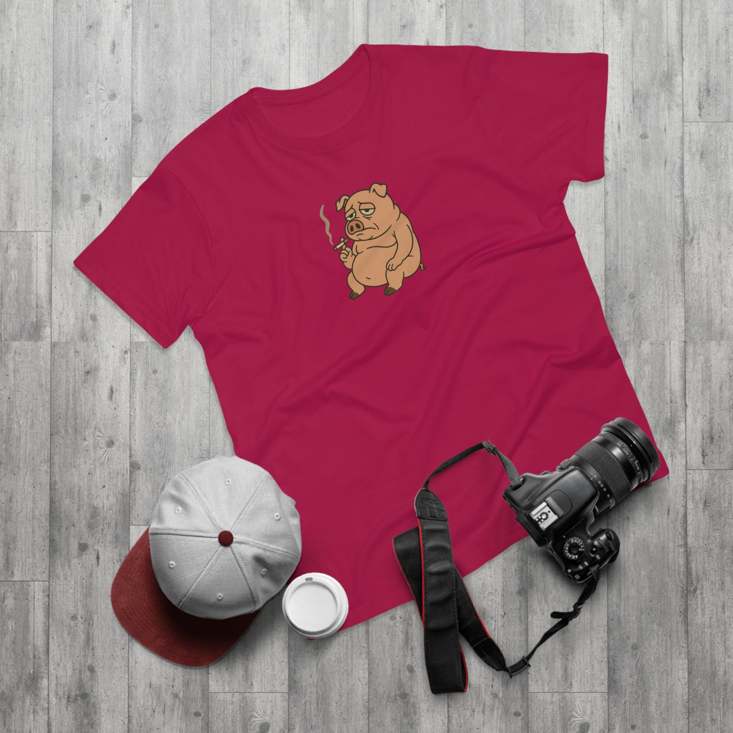 ,,Depressed pig'' t-shirt - deprimeret gris med cigaret | sjov t-shirt | gave