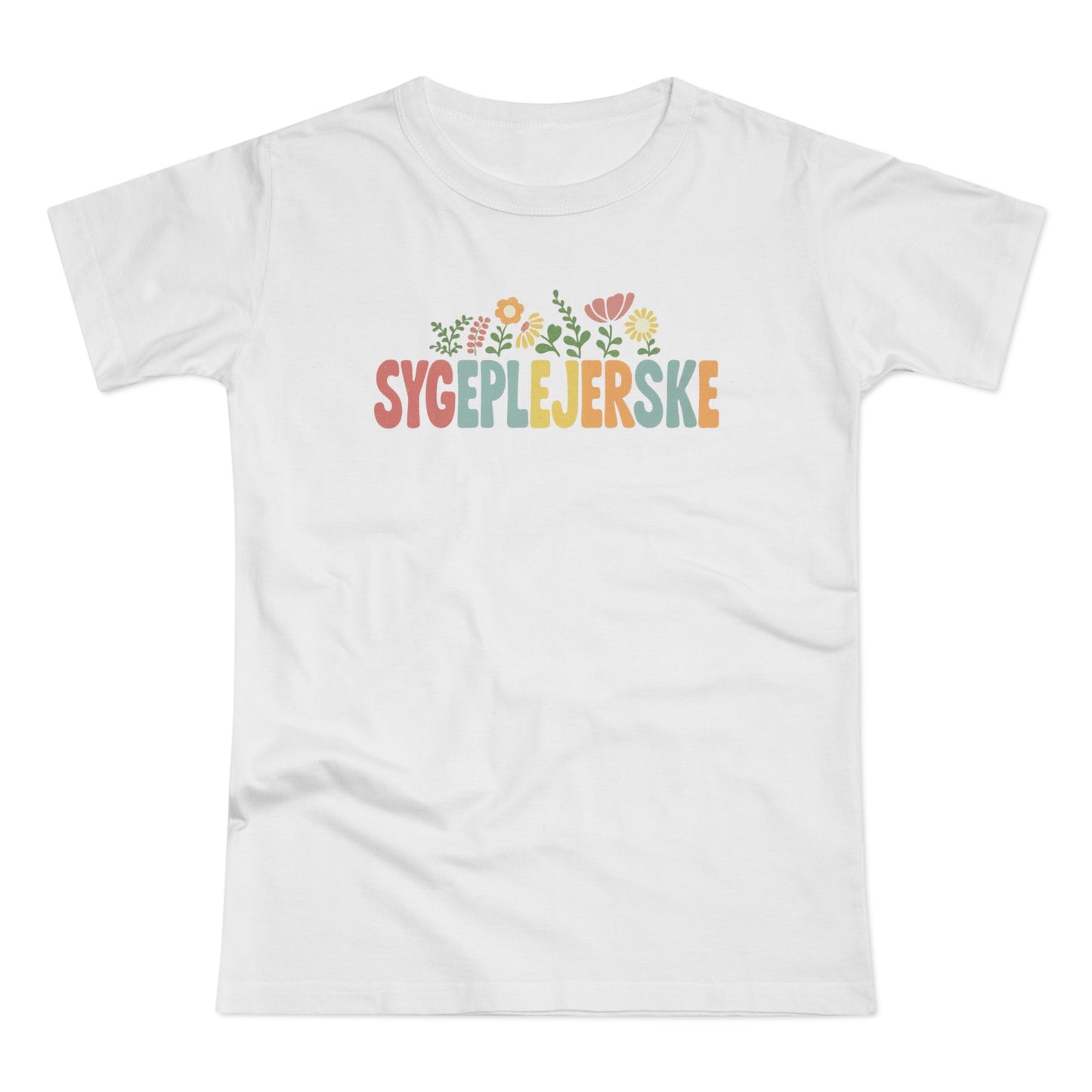 Sygeplejerske T-shirt – Retro Blomstermotiv Regnbue Design til Sygeplejersker
