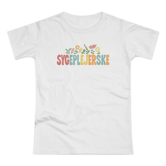 Sygeplejerske T-shirt – Retro Blomstermotiv Regnbue Design til Sygeplejersker