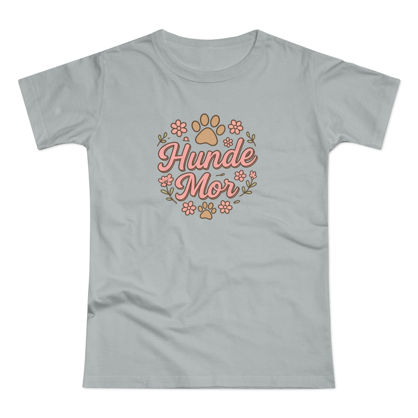 Hunde Mor T-shirt – Sødt design med poteaftryk og blomster