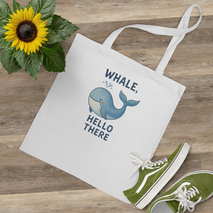 Stofnet / tote bag i bomuld med sødt hvalmotiv – Whale Hello There