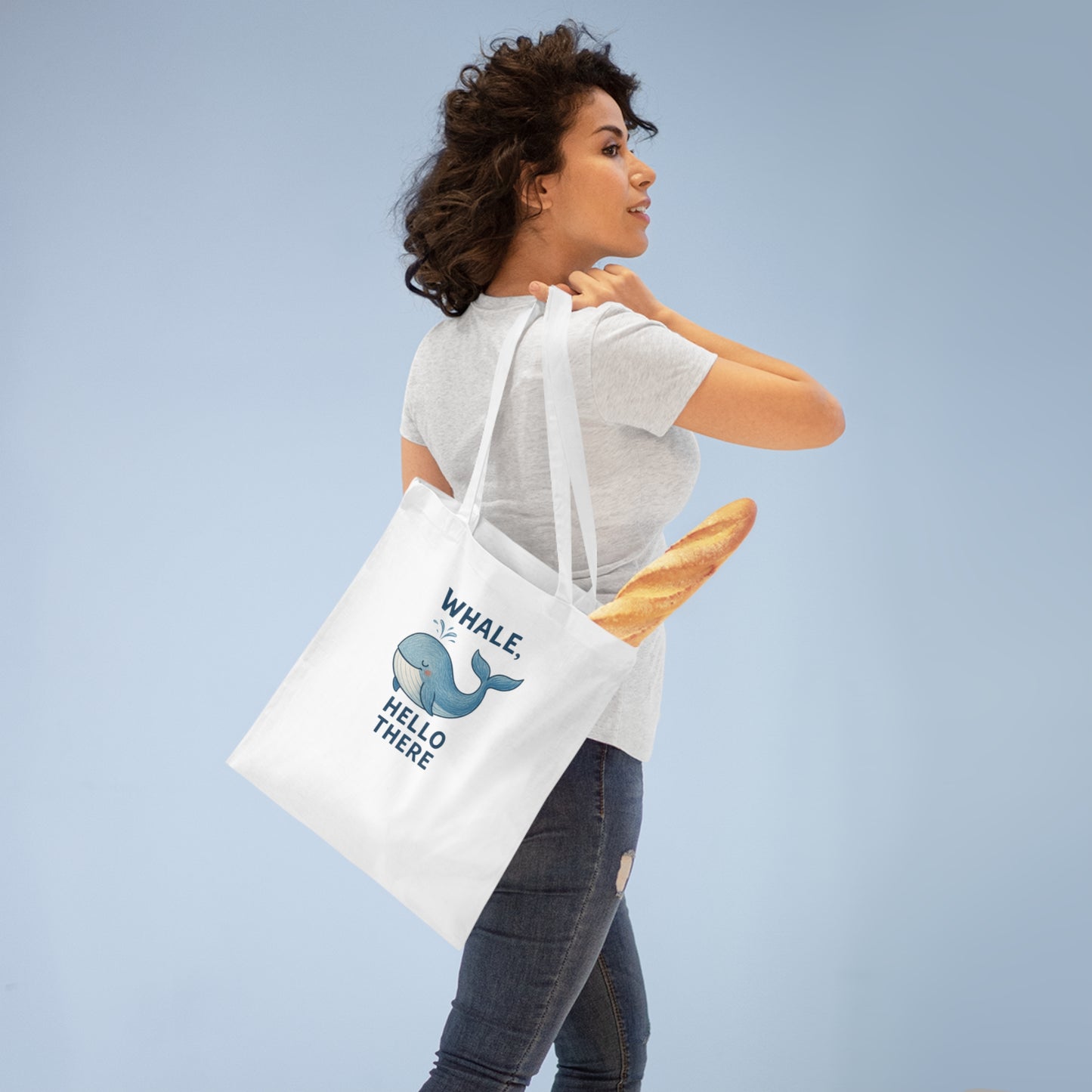 Stofnet / tote bag i bomuld med sødt hvalmotiv – Whale Hello There